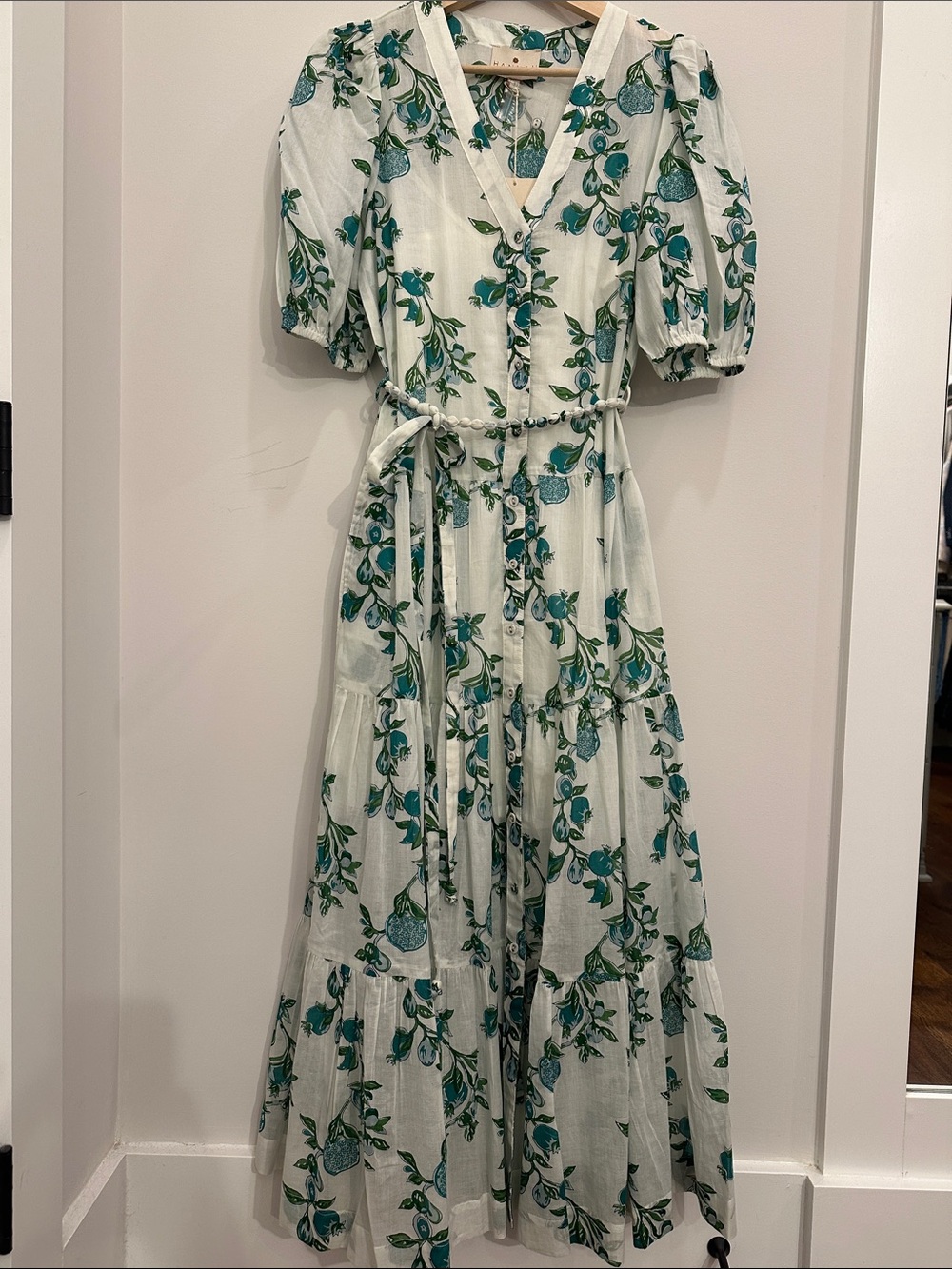 Hannah Cotton Voile Green Floral Maxi Dress